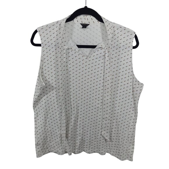 Ann Taylor Womens Top Size XL Blouse Sleeveless Cotton White Polka Dot Jersey - Picture 1 of 6